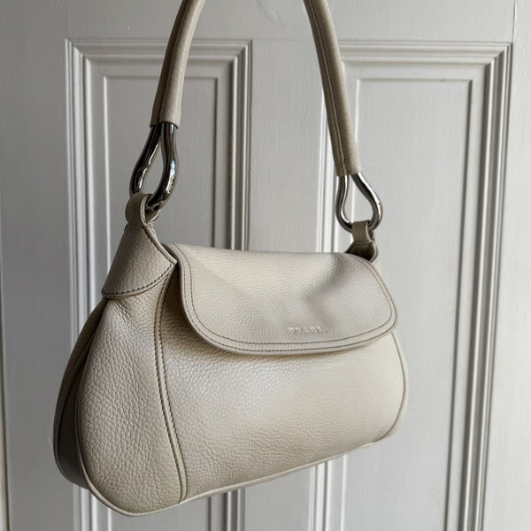 2003 Prada Hobo VItello Daino Leather White Shoulder Bag