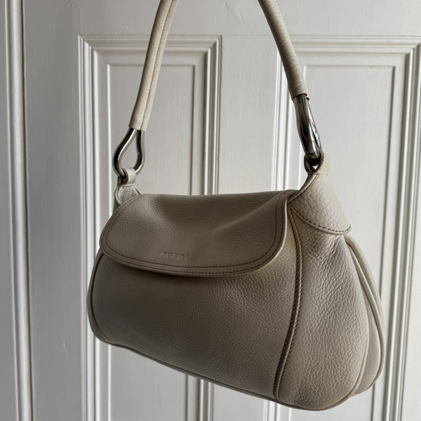 2003 Prada Hobo VItello Daino Leather White Shoulder Bag
