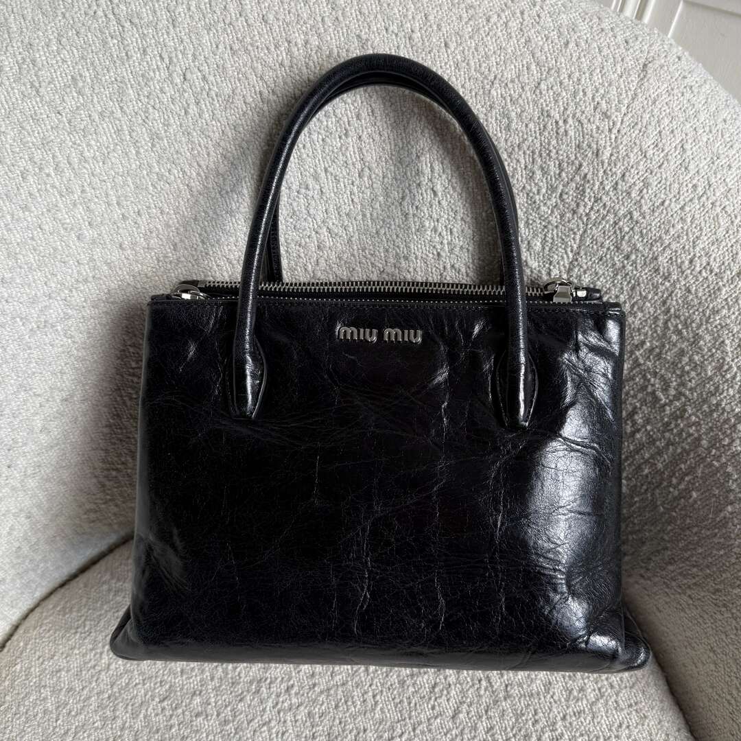 Miu Miu Vitello Shine Black Leather Handbag