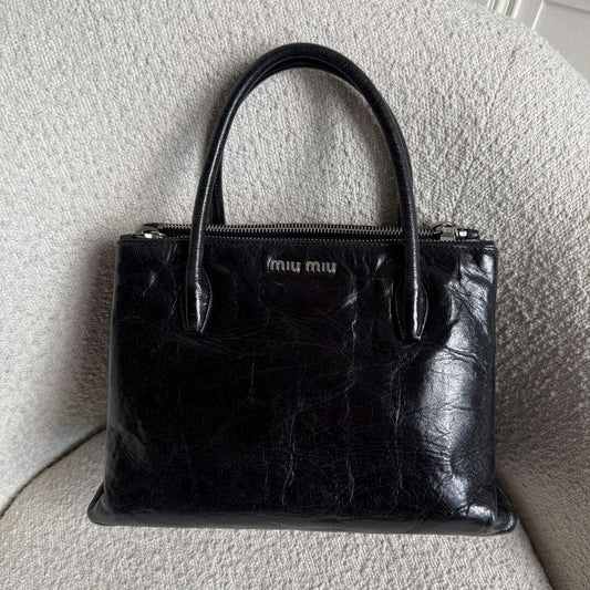 Miu Miu Vitello Shine Black Leather Handbag