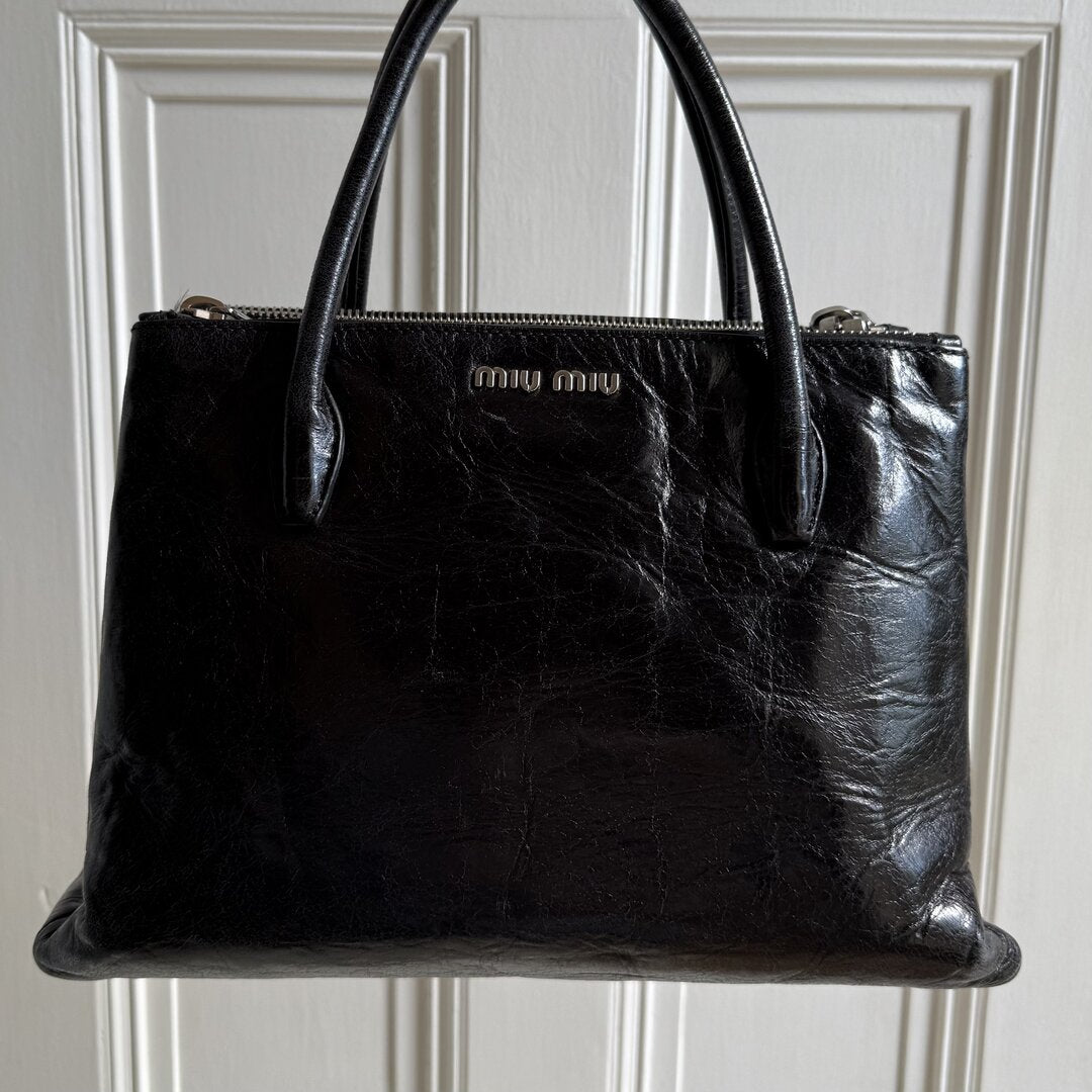 Miu Miu Vitello Shine Black Leather Handbag