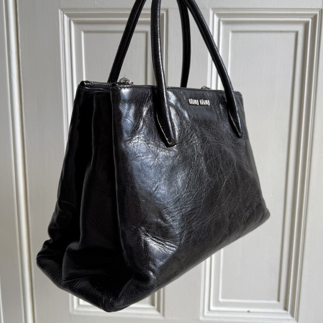 Miu Miu Vitello Shine Black Leather Handbag