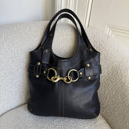 Coach Buckle Leather Black Tote Bag