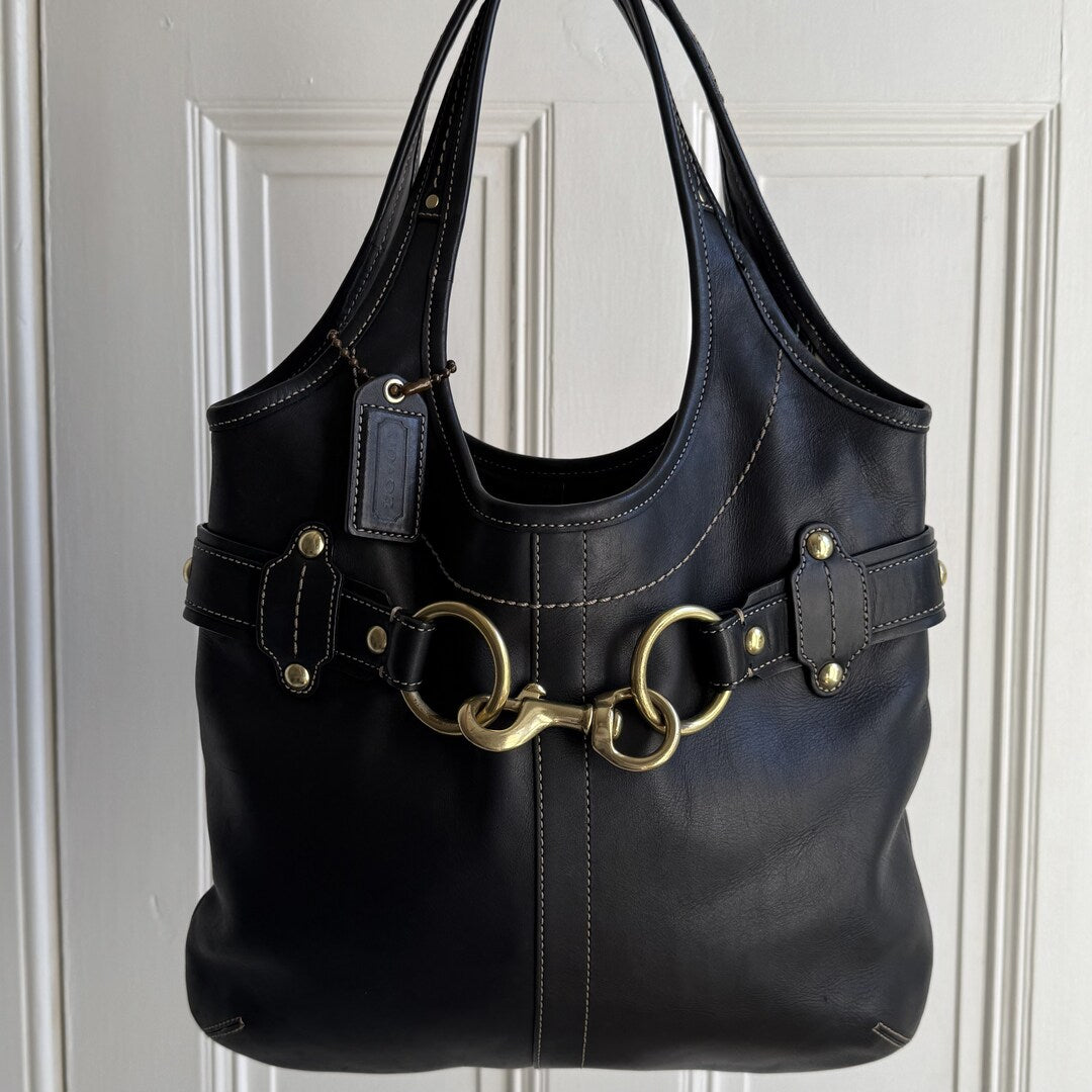 Coach Buckle Leather Black Tote Bag