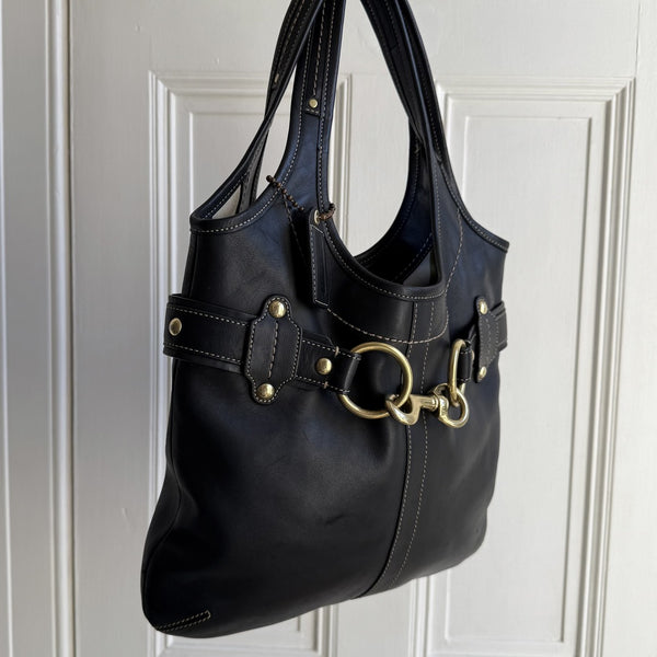 Coach Buckle Leather Black Tote Bag