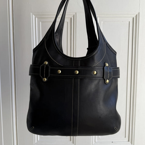 Coach Buckle Leather Black Tote Bag