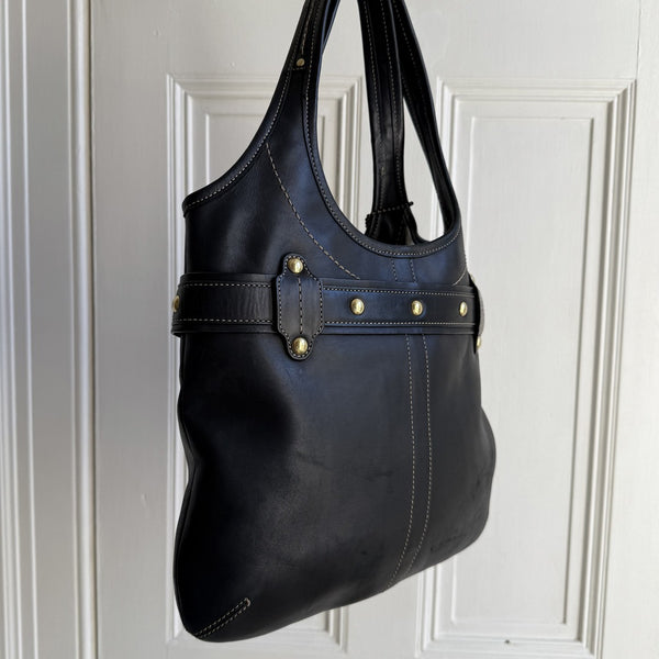 Coach Buckle Leather Black Tote Bag