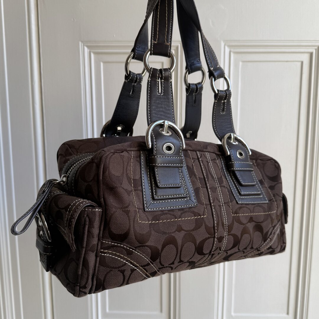 Coach Signature Boston Brown Shoulder Bag