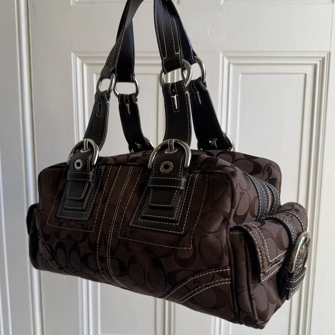 Coach Signature Boston Brown Shoulder Bag