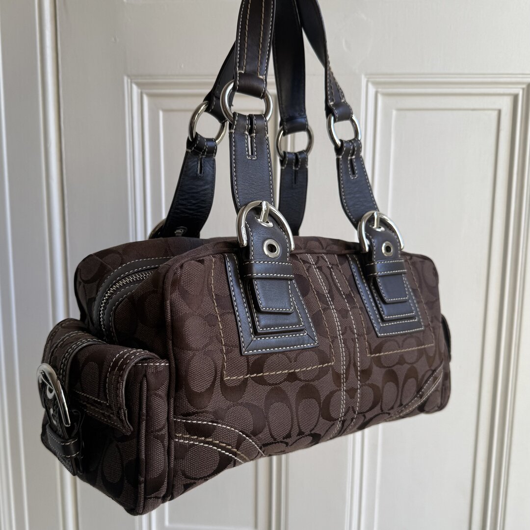 Coach Signature Boston Brown Shoulder Bag
