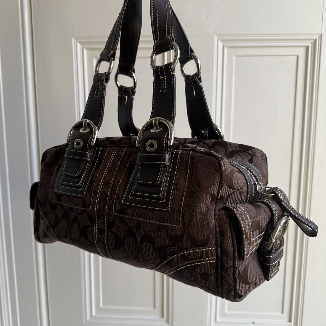 Coach Signature Boston Brown Shoulder Bag