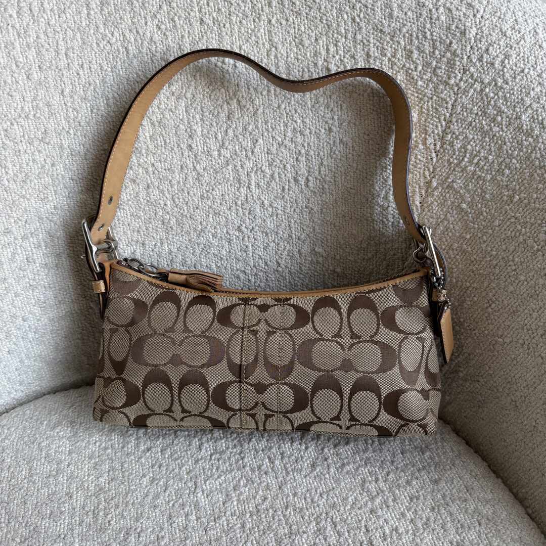Coach Signature Tan Baguette Shoulder Bag