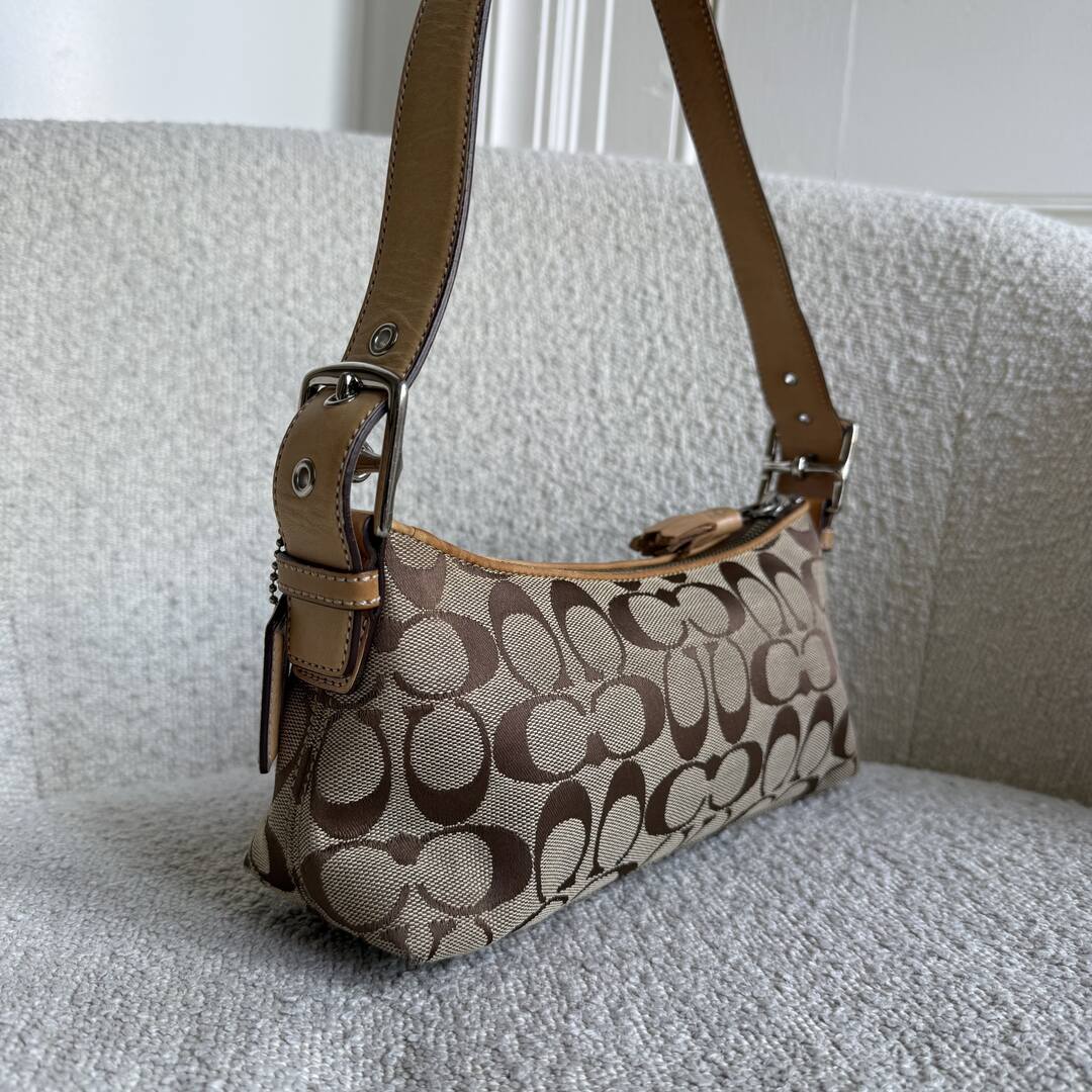 Coach Signature Tan Baguette Shoulder Bag