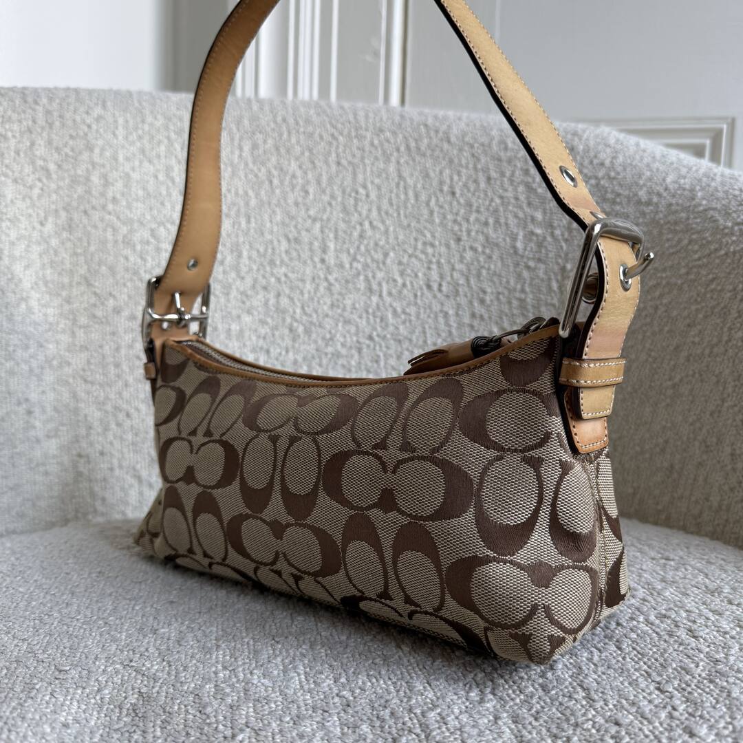 Coach Signature Tan Baguette Shoulder Bag