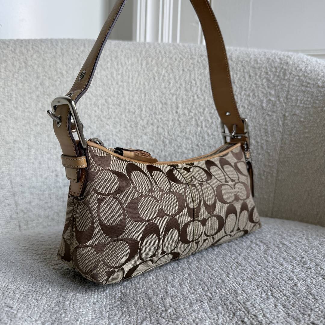 Coach Signature Tan Baguette Shoulder Bag