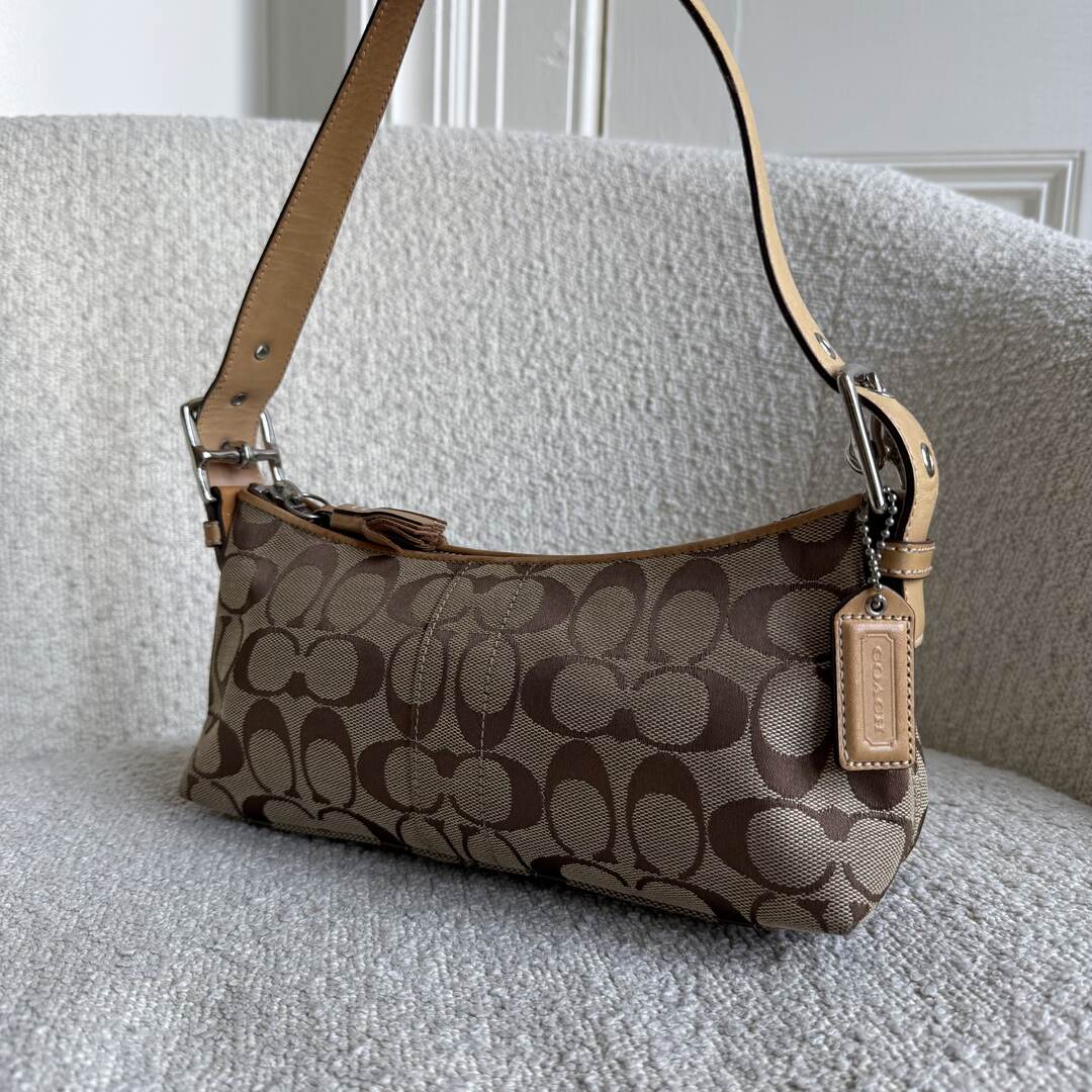 Coach Signature Tan Baguette Shoulder Bag