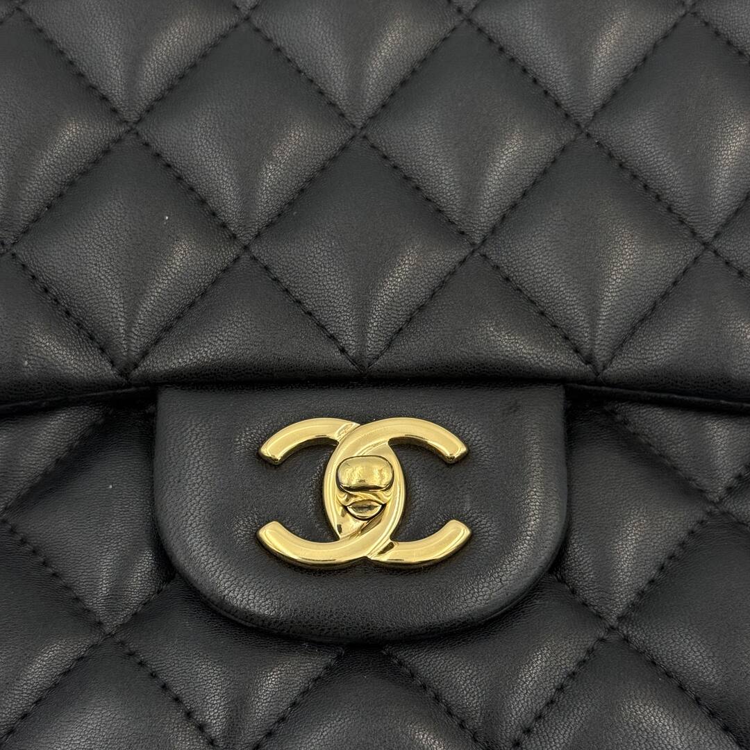 2010 Chanel CC Jumbo Classic Quilted Single Flap Black Shoulder Bag