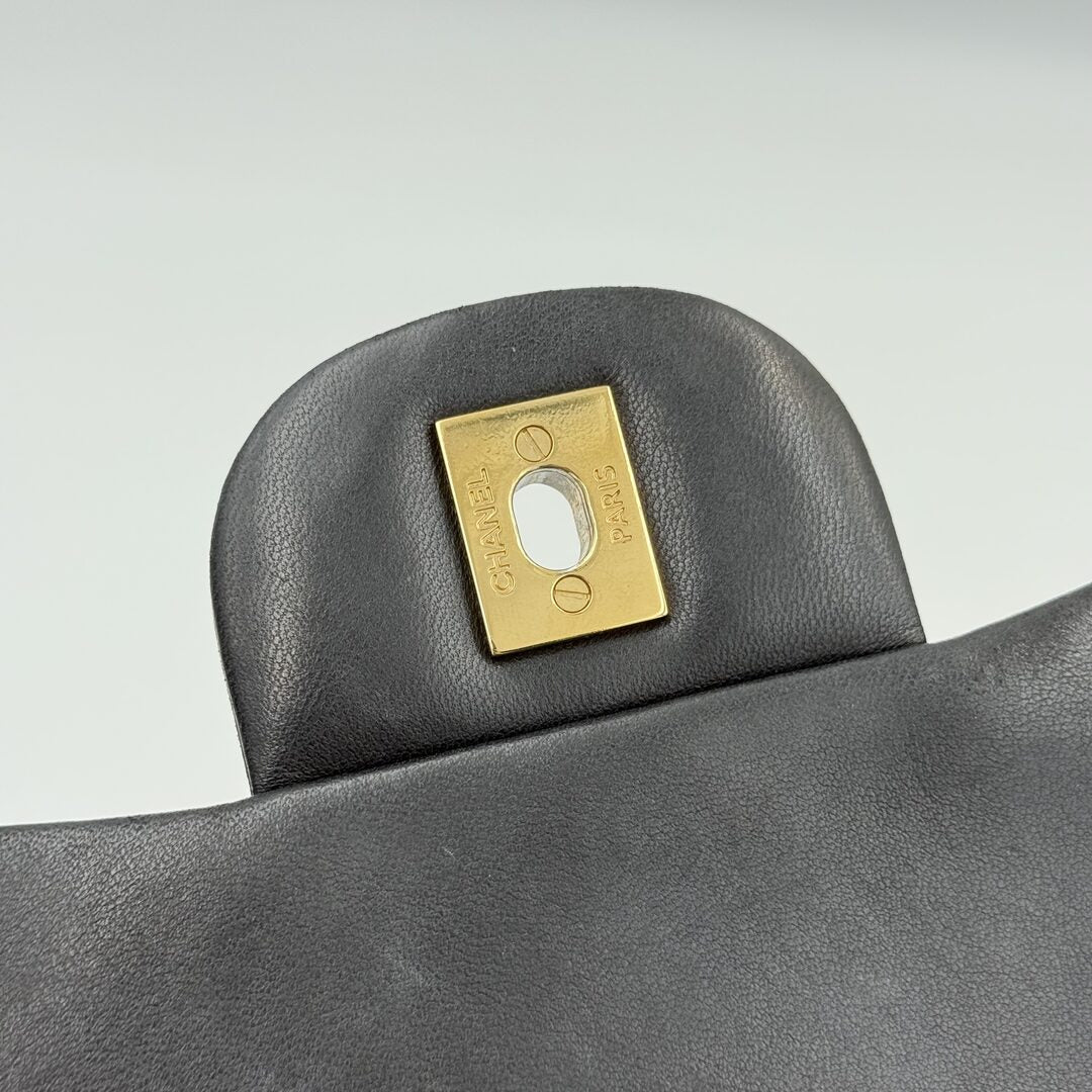 2010 Chanel CC Jumbo Classic Quilted Single Flap Black Shoulder Bag