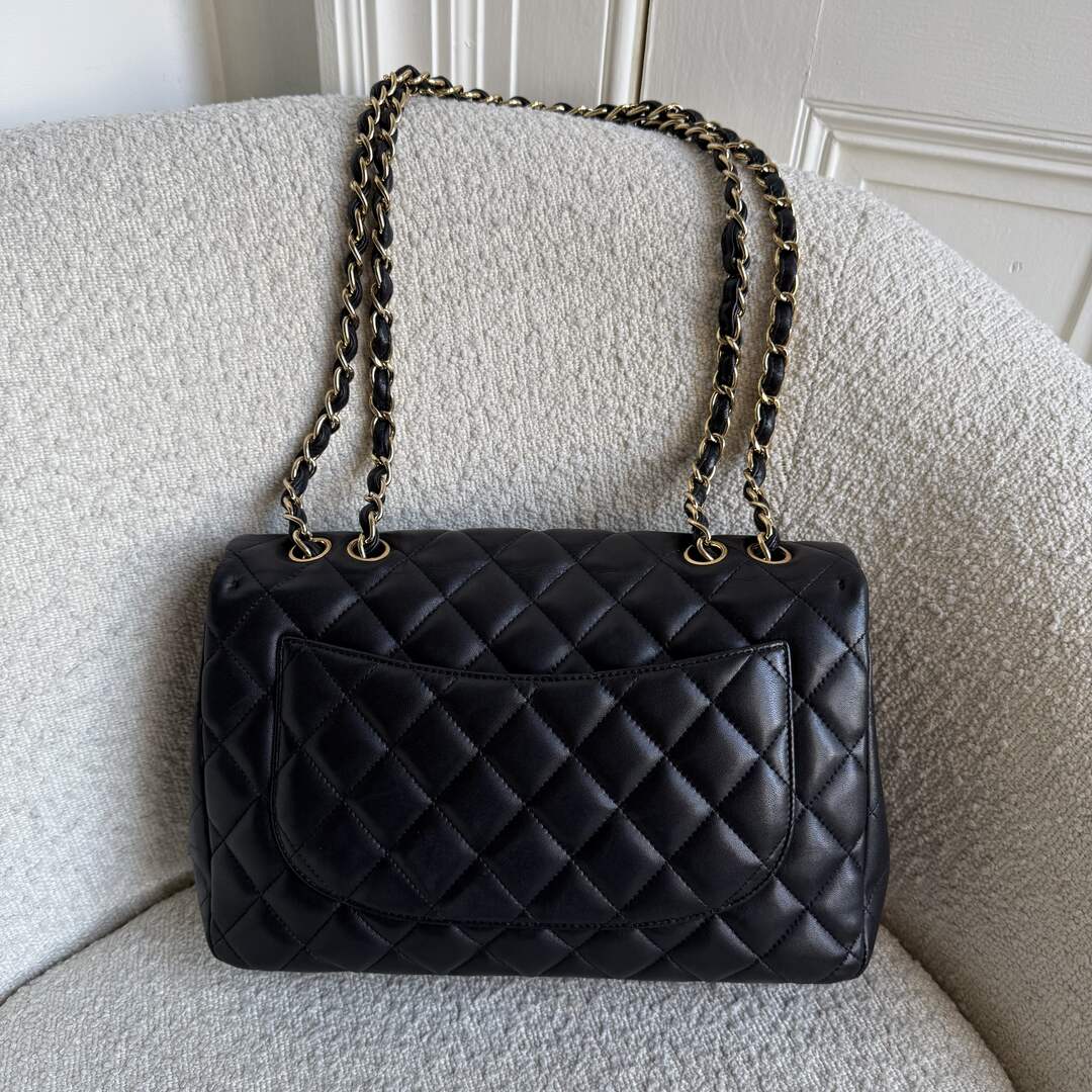 2010 Chanel CC Jumbo Classic Quilted Single Flap Black Shoulder Bag