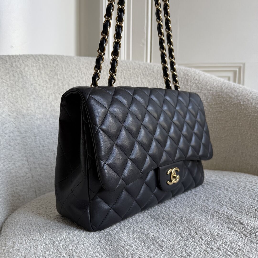 2010 Chanel CC Jumbo Classic Quilted Single Flap Black Shoulder Bag