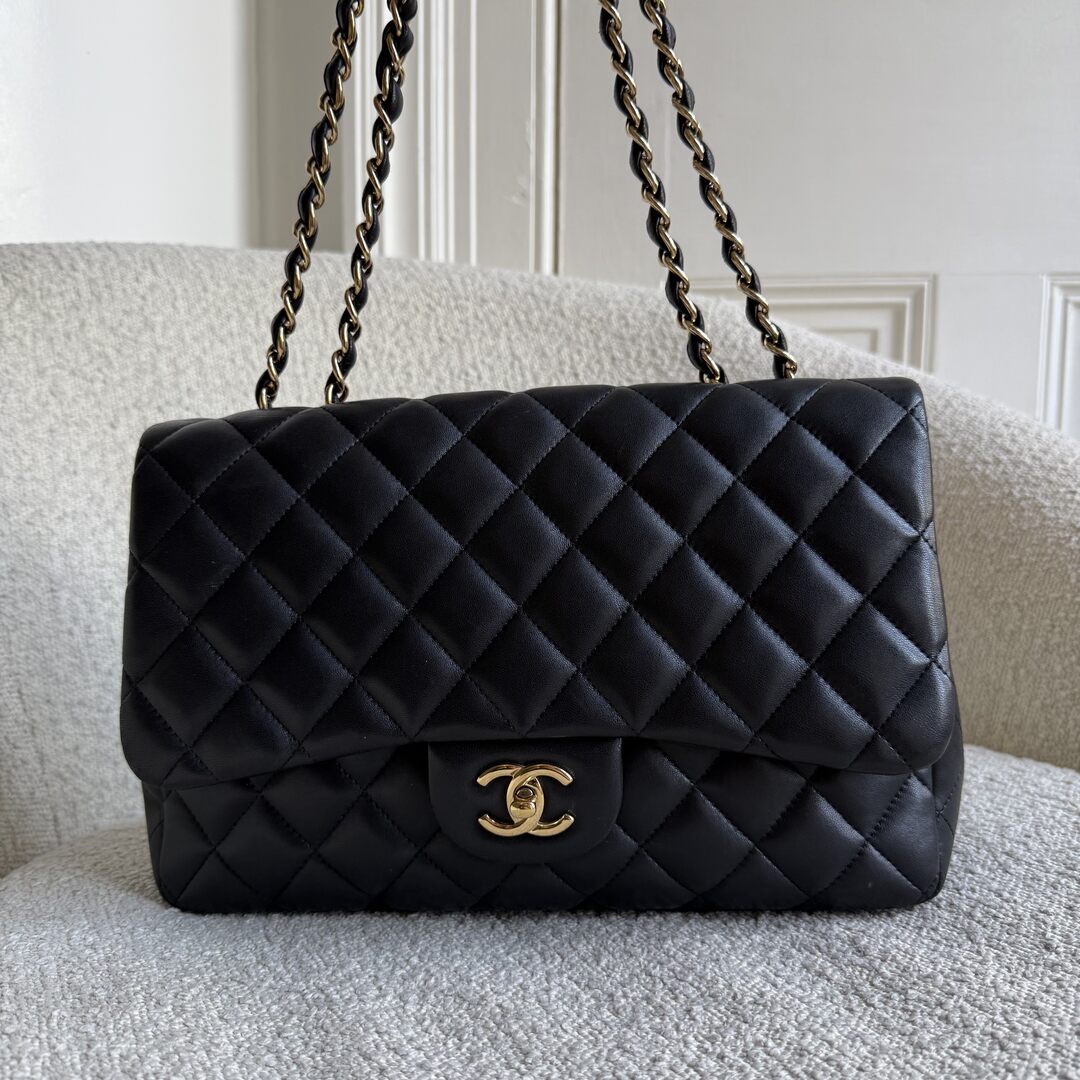 2010 Chanel CC Jumbo Classic Quilted Single Flap Black Shoulder Bag