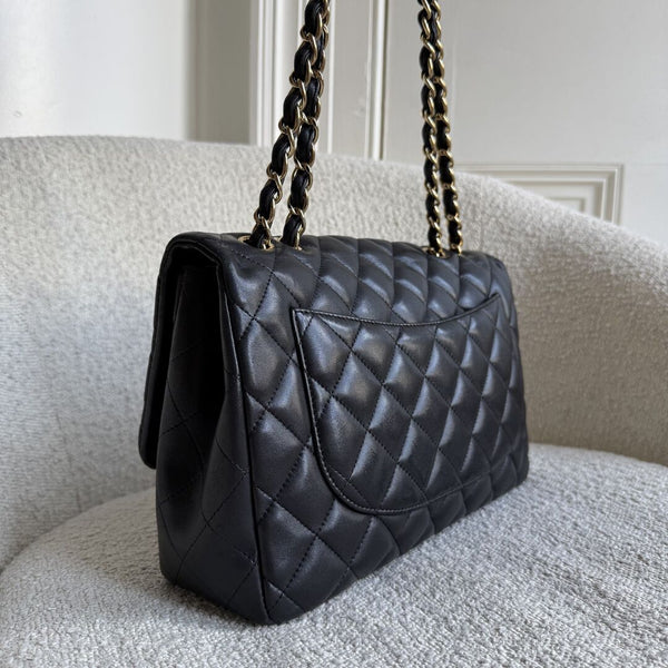 2010 Chanel CC Jumbo Classic Quilted Single Flap Black Shoulder Bag