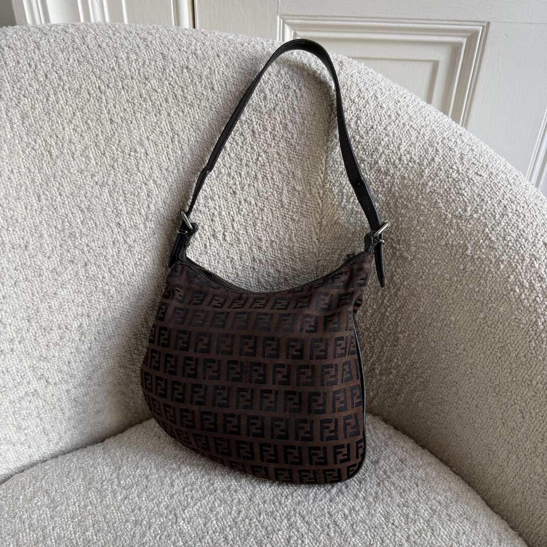 Fendi Zucchino Canvas Oyster Brown Shoulder Bag