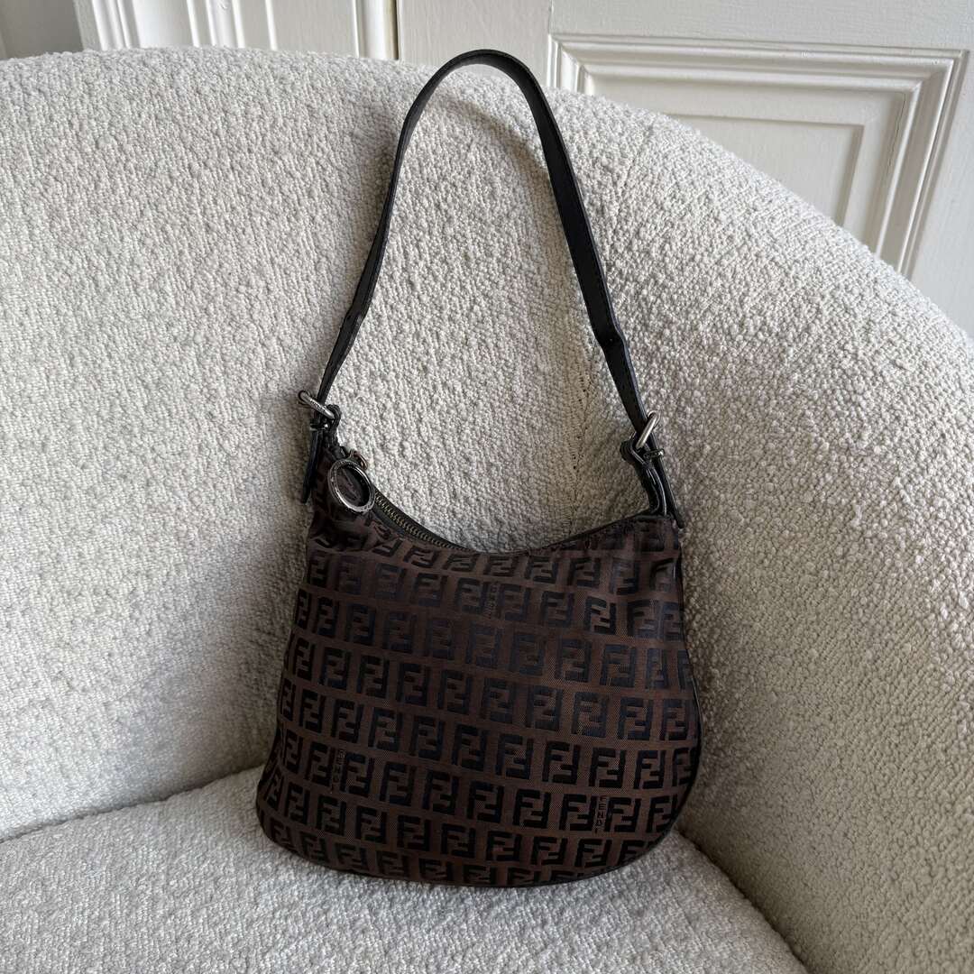 Fendi Zucchino Canvas Oyster Brown Shoulder Bag