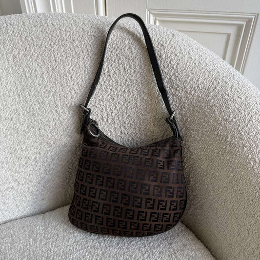 Fendi Zucchino Canvas Oyster Brown Shoulder Bag