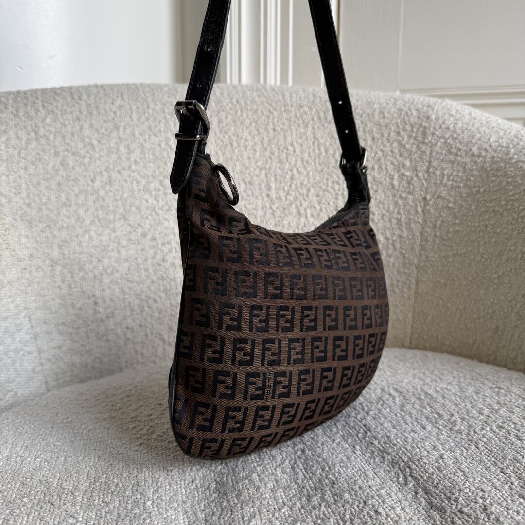 Fendi Zucchino Canvas Oyster Brown Shoulder Bag