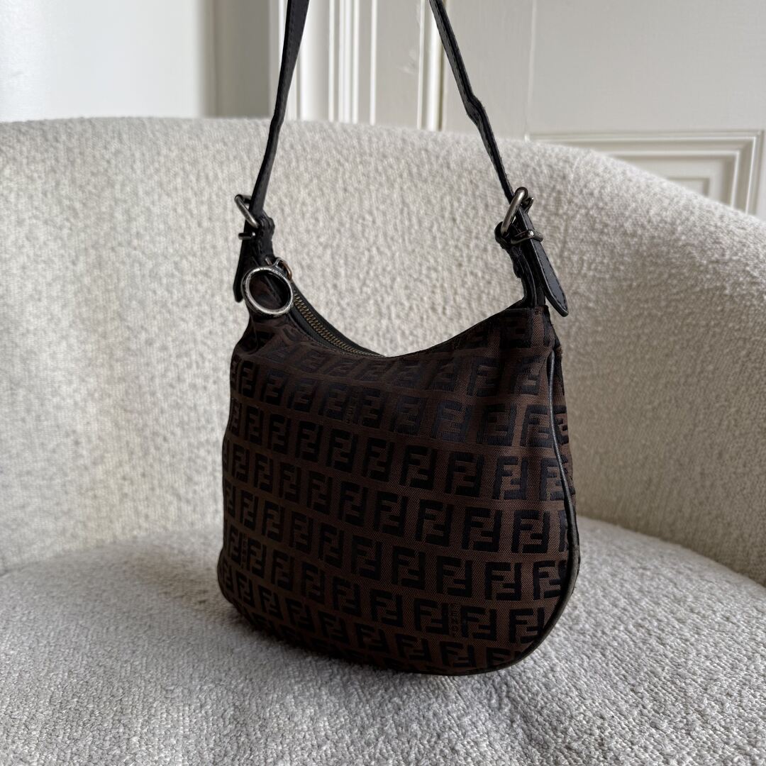Fendi Zucchino Canvas Oyster Brown Shoulder Bag