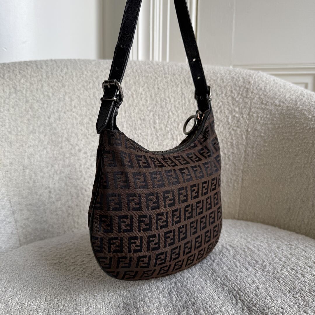 Fendi Zucchino Canvas Oyster Brown Shoulder Bag
