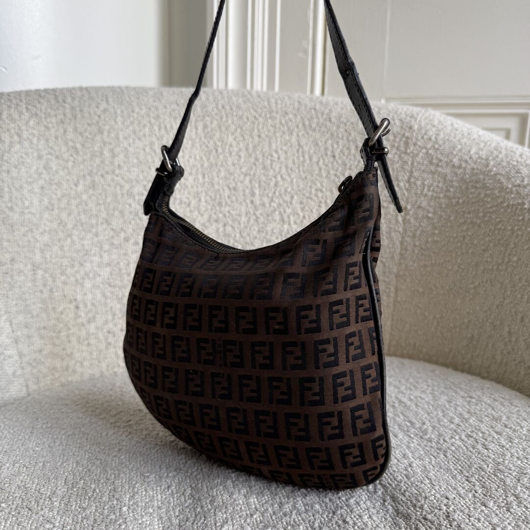 Fendi Zucchino Canvas Oyster Brown Shoulder Bag