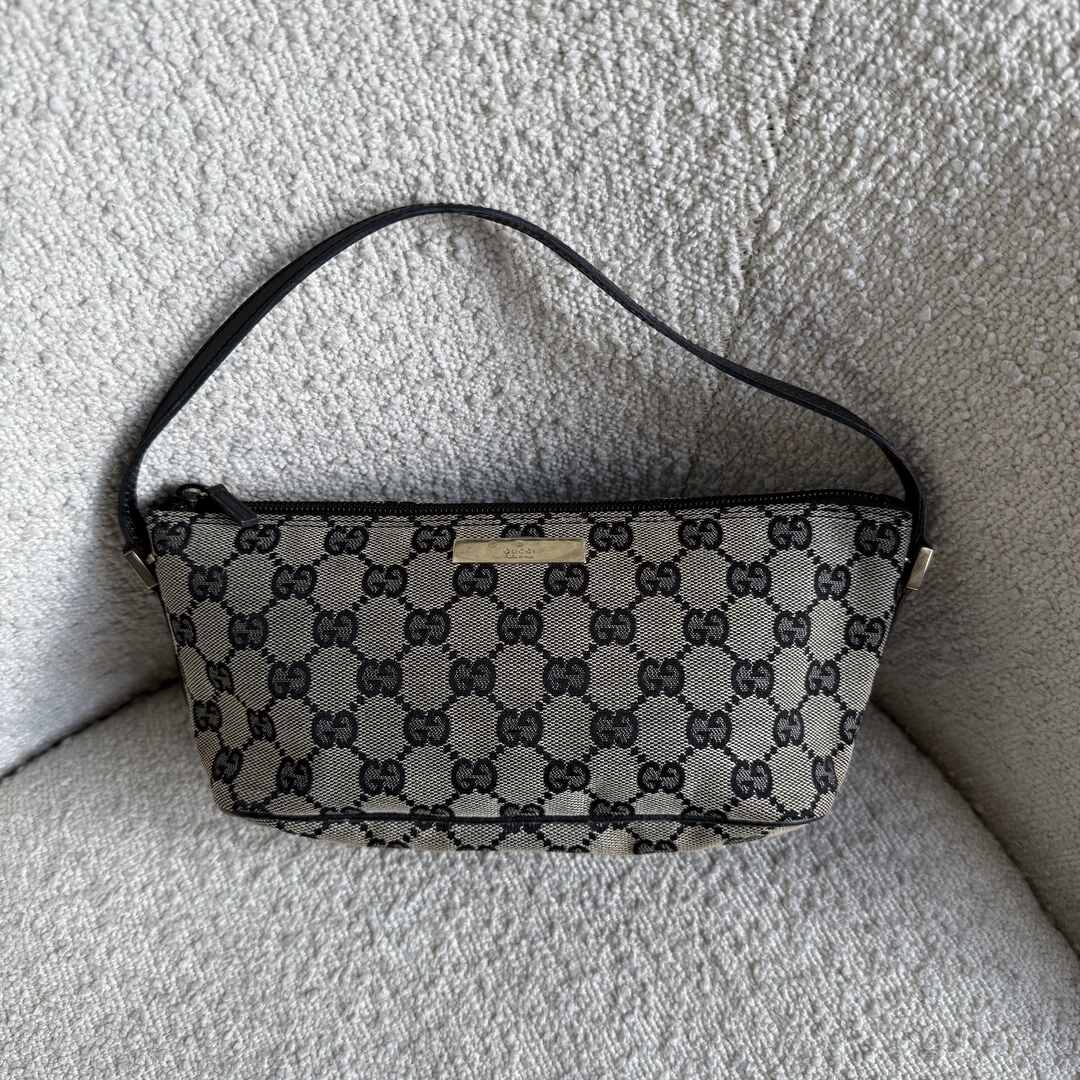 Gucci GG Monogram Black Boat Pochette Handbag