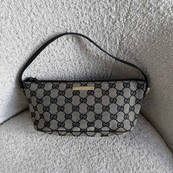 Gucci GG Monogram Black Boat Pochette Handbag