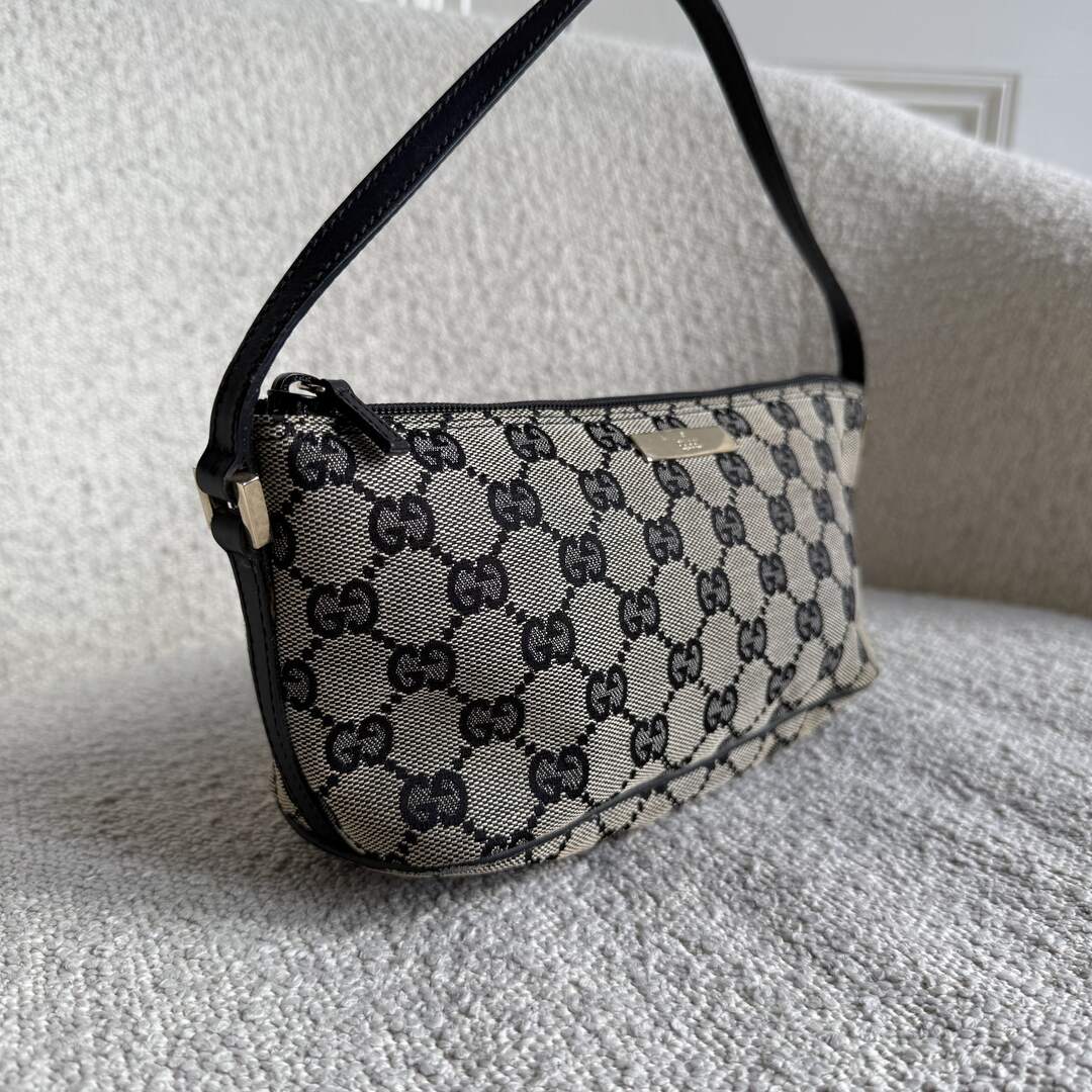 Gucci GG Monogram Black Boat Pochette Handbag