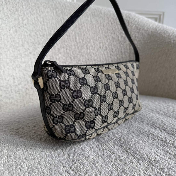 Gucci GG Monogram Black Boat Pochette Handbag