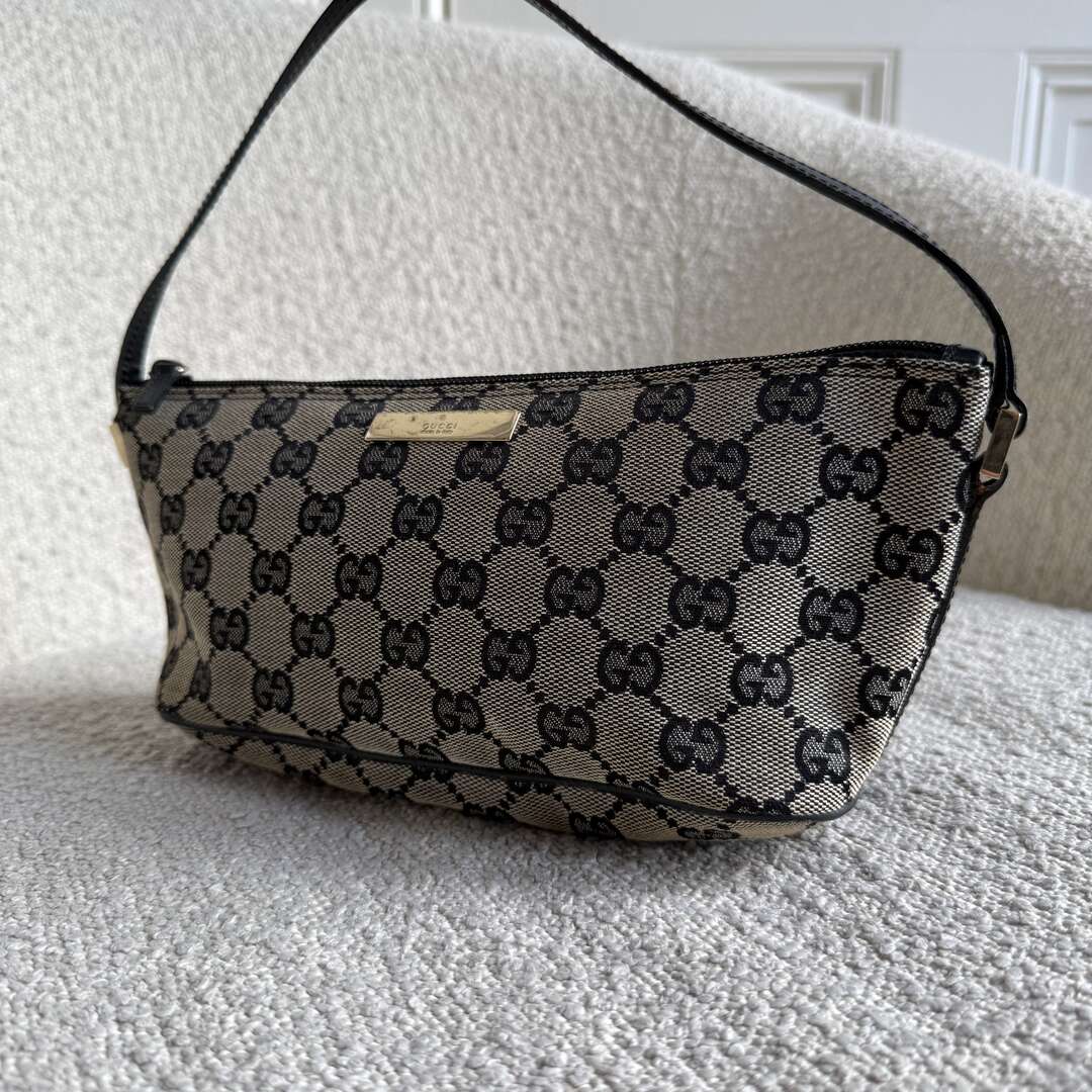 Gucci GG Monogram Black Boat Pochette Handbag