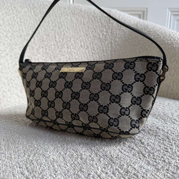 Gucci GG Monogram Black Boat Pochette Handbag