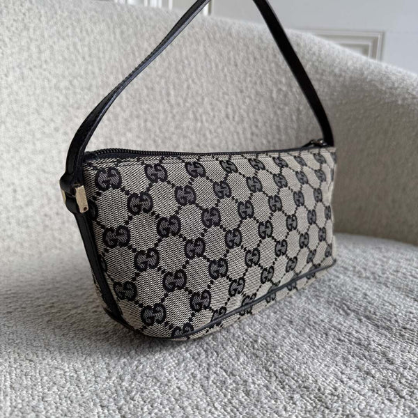 Gucci GG Monogram Black Boat Pochette Handbag