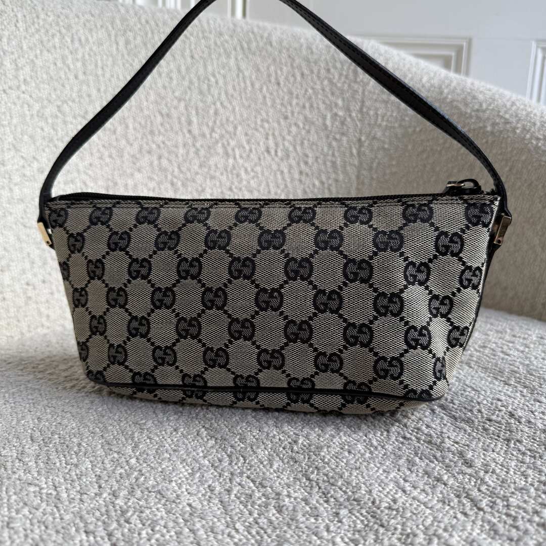 Gucci GG Monogram Black Boat Pochette Handbag