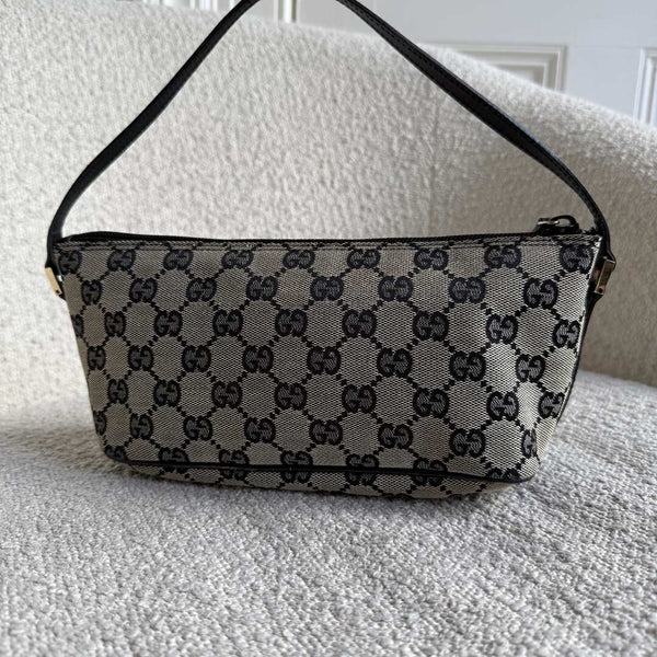 Gucci GG Monogram Black Boat Pochette Handbag