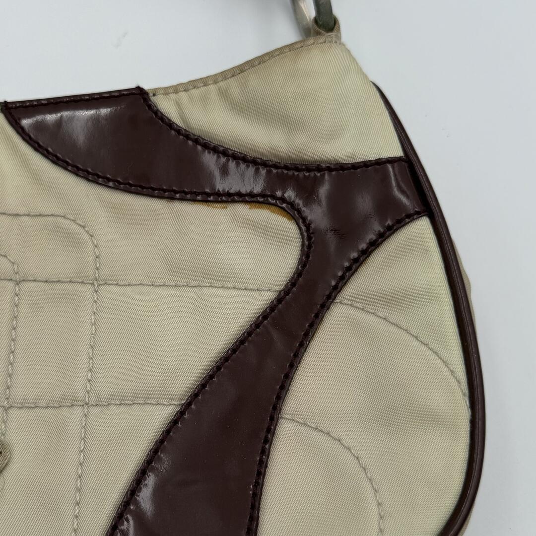 2000 S/S Prada Stitched Nylon Cream / Brown Mini Shoulder Bag