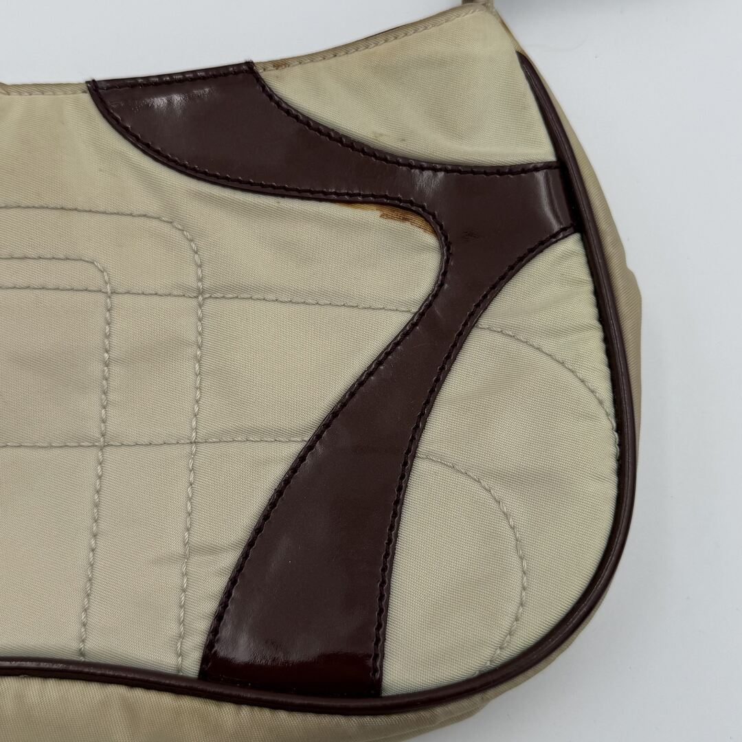 2000 S/S Prada Stitched Nylon Cream / Brown Mini Shoulder Bag