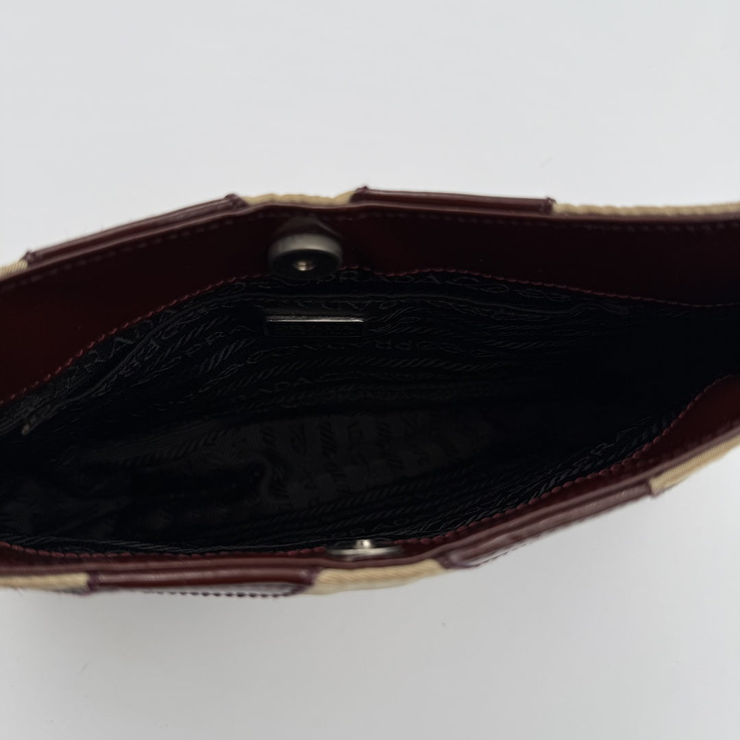 2000 S/S Prada Stitched Nylon Cream / Brown Mini Shoulder Bag
