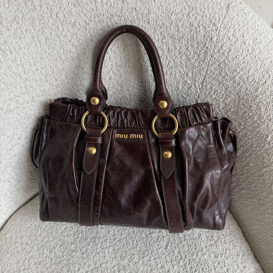 Miu Miu Vitello Chocolate Brown Leather Handbag