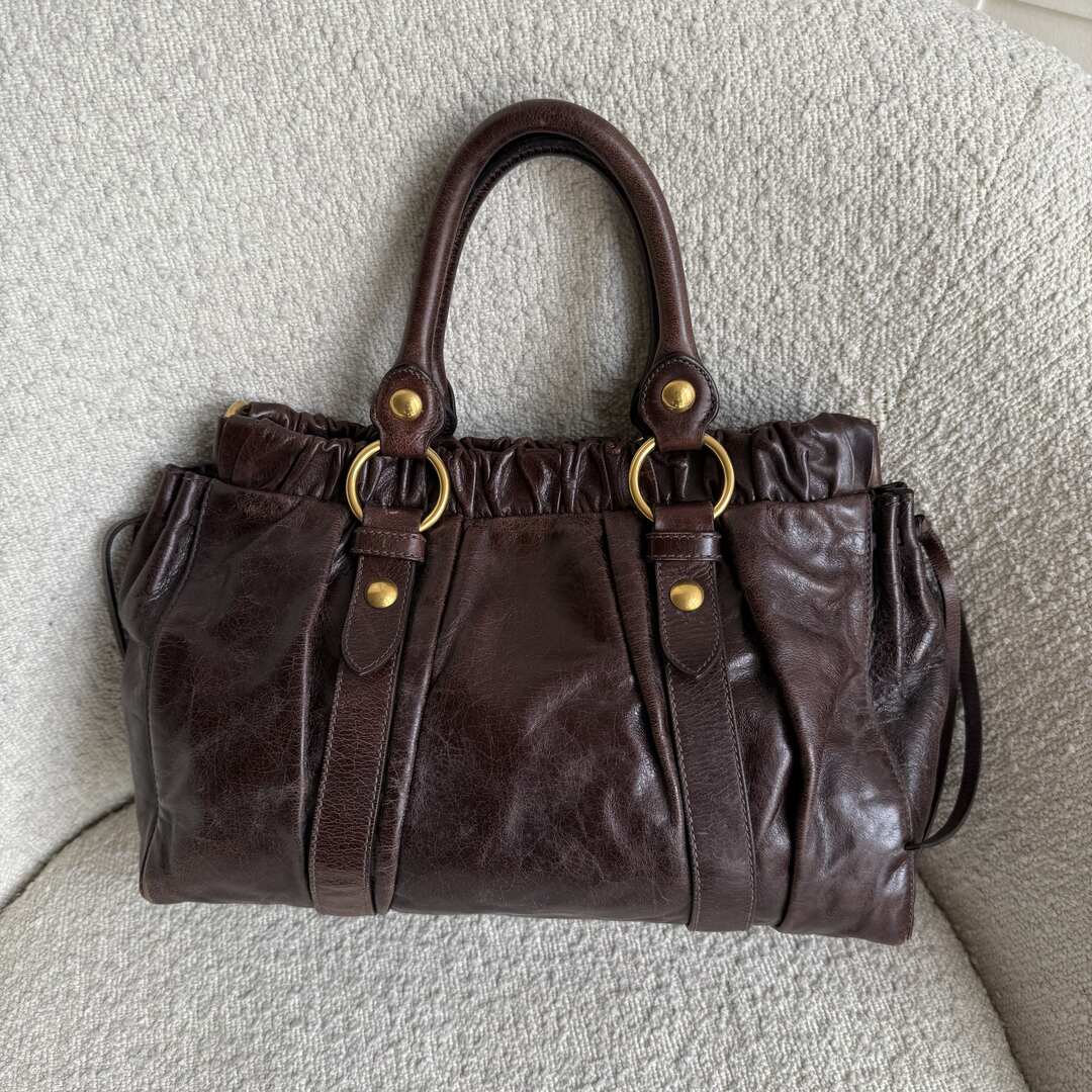 Miu Miu Vitello Chocolate Brown Leather Handbag