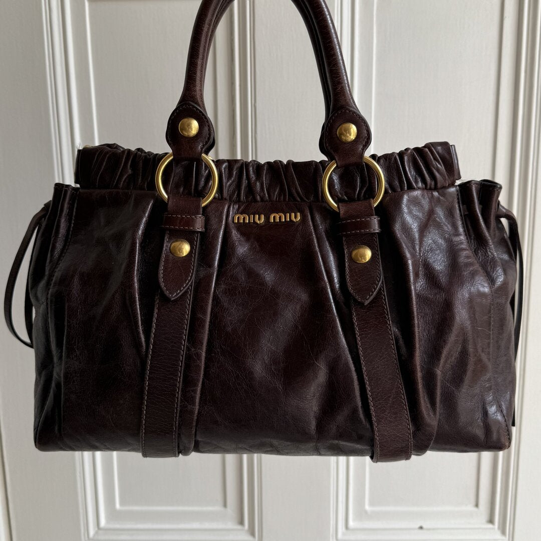 Miu Miu Vitello Chocolate Brown Leather Handbag