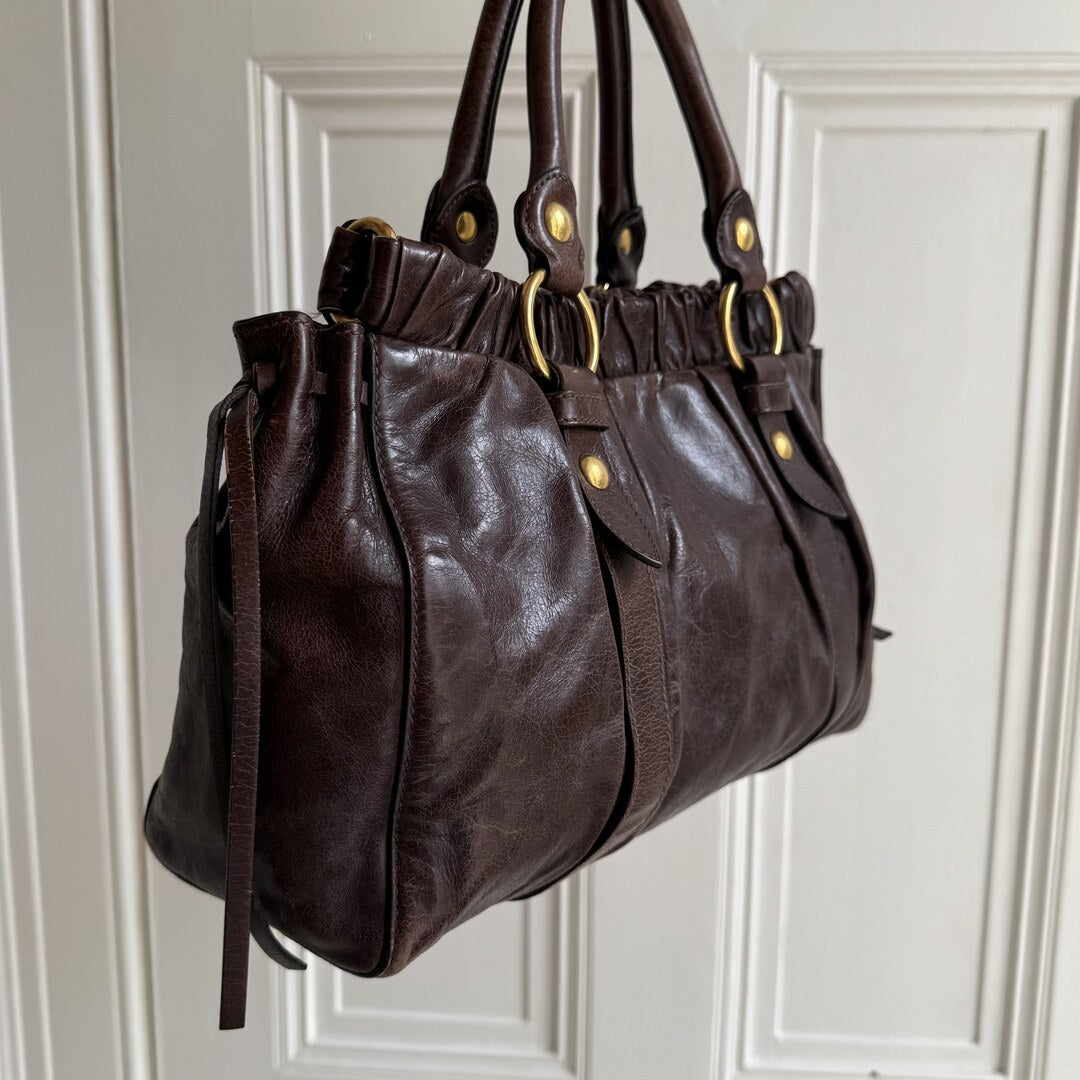 Miu Miu Vitello Chocolate Brown Leather Handbag