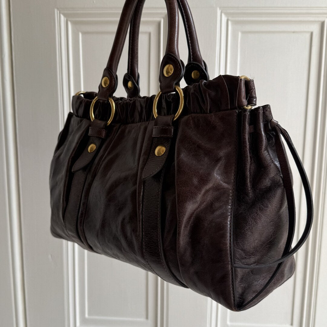 Miu Miu Vitello Chocolate Brown Leather Handbag